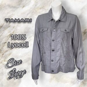 Tahari Charcoal Gray Tencil Pin Tuck Jacket Coat Large